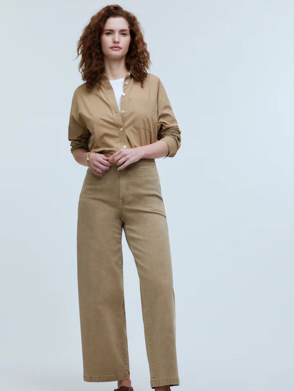 O Madewell The Curvy Emmet High-Rise Wide-Leg Jeans in Khaki Size 26